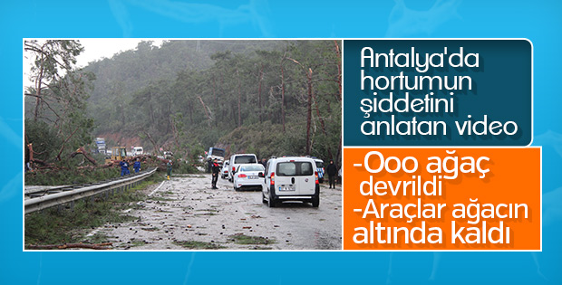 Antalya'da fırtınanın ortasında kalan araç