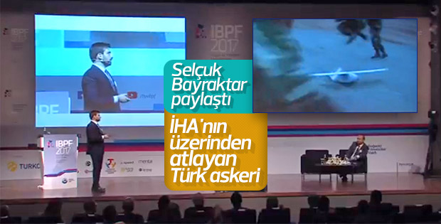 İHA'nın üzerinden atlayan Türk askeri
