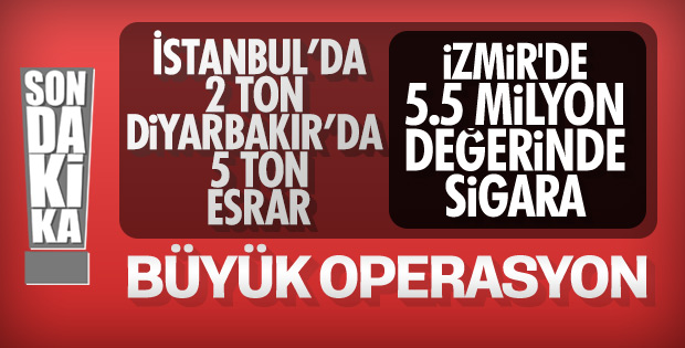 İstanbul'da 2, Diyarbakır'da 5 ton uyuşturucu, İzmir'de sigara yakalandı