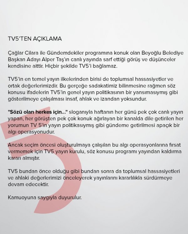 Çağlar Cilara TV5'ten kovuldu