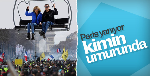 Macron çifti eylemler sırasında kayağa gitti