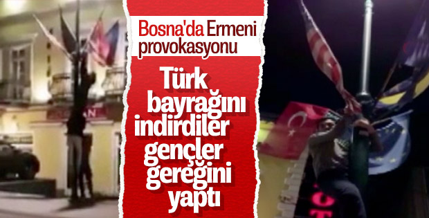 Ermenilerin indirdiği Türk bayrağı göndere çekildi