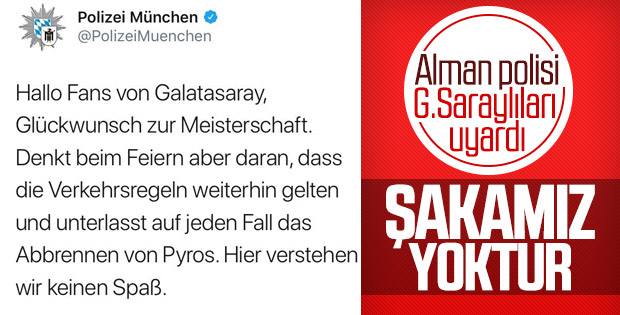Almanya'da Münih polisinden Galatasaray taraftarına uyarı