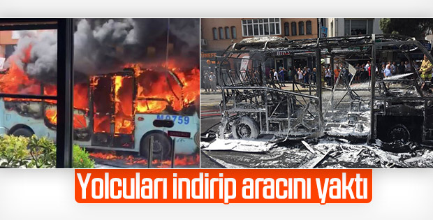 Maltepe'de minibüs şoförü aracını yaktı