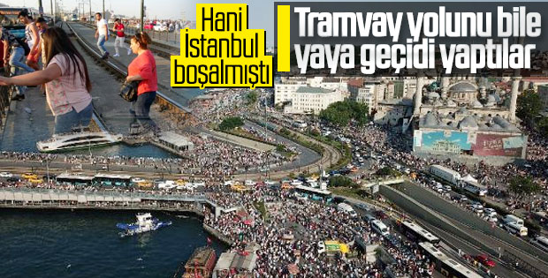 Tramvay yolunu yaya geçidi yapan İstanbullular
