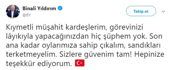 Binali Yıldırım seçmene çağrı yaptı