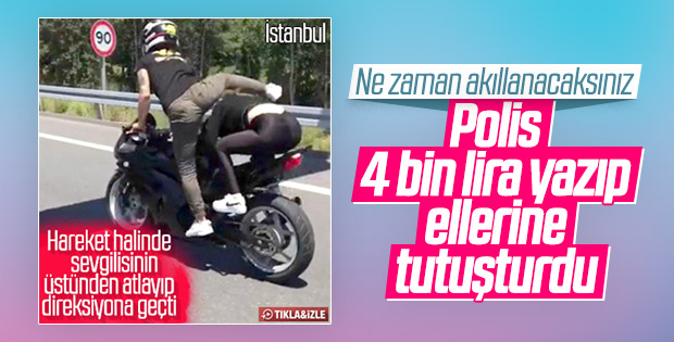 Motosiklet üzerinde şov yapanlar para cezasından kaçamadı