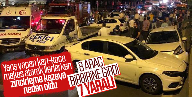 Karı-kocanın yarışı zincirleme kaza ile son buldu