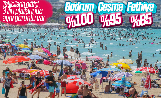 İzmir plajında bayram yoğunluğu