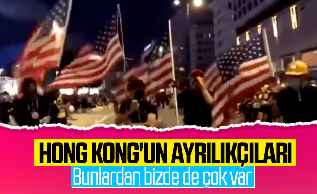 Hong Kong'ta göstericiler Amerikan bayrağı açtı 