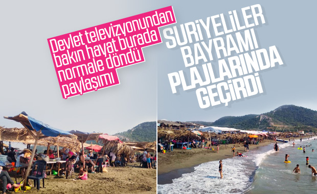 Suriyeliler bayram tatilinde plajlarında
