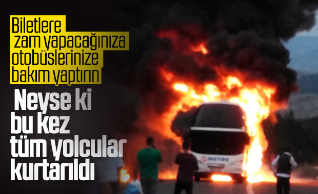 TEM’de seyir halindeki otobüs cayır cayır yandı
