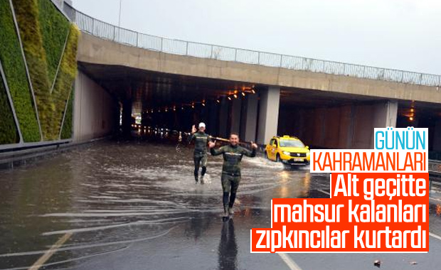 Mahsur kalan araçların yardımına zıpkıncılar koştu