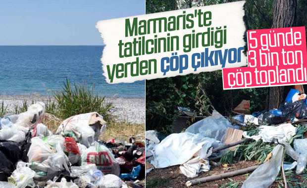 Marmaris'te tatilciler arkalarında tonlarca çöp bıraktı