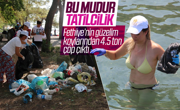 Fethiye'de vatandaşların gönüllü çöp temizliği