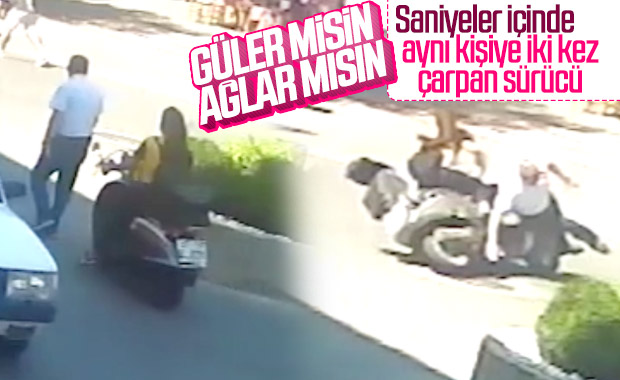 Aynı yayaya iki kez çarpan acemi sürücü