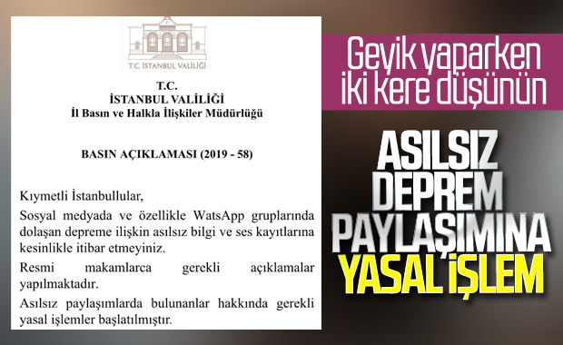 İstanbul Valiliği'nden asılsız bilgi uyarısı