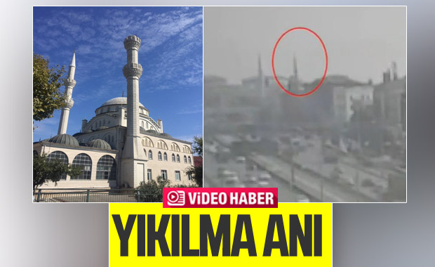 Avcılar'daki cami minaresinin depremde yıkılış anı