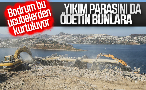 Bodrum'da kaçak yapıların yıkımı sürüyor