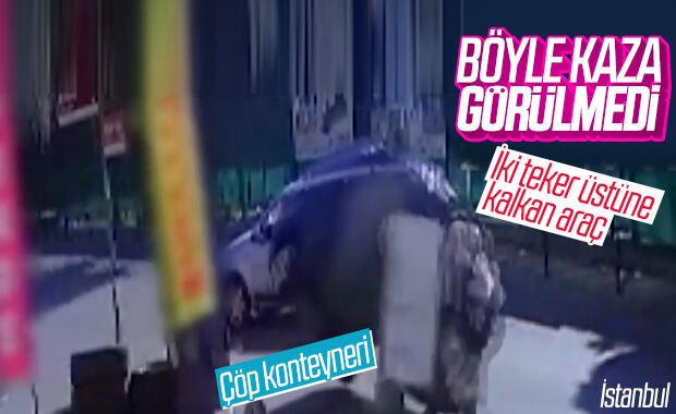 Çöp konteynerine çarpan otomobil takla attı