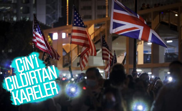Hong Kong'ta ışıklı protesto
