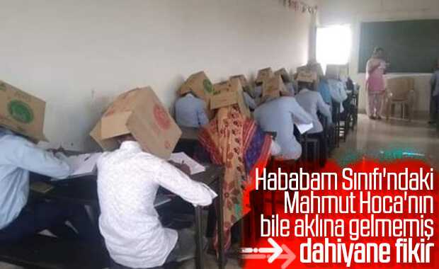 Hindistan'da bir okul kopyaya karton kutuyla önlem aldı