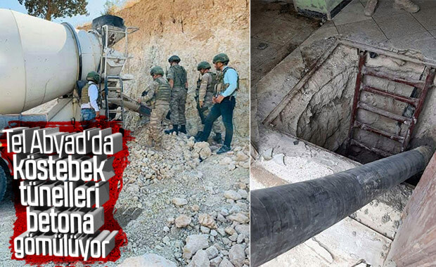 Tel Abyad'da teröristlerin tünellerine beton dökülüyor