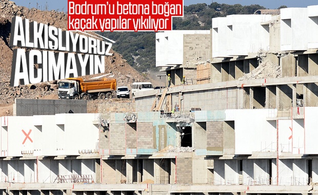 Bodrum'daki kaçak yapılardaki yıkım devam ediyor
