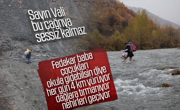 Çocuklarını servise ulaştırmak için her gün dağları aşıyor