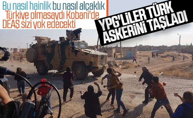 Kobani'de YPG'liler Türk askerini taşladı