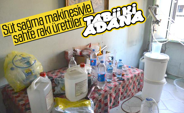 Adana'da süt sağma makineli sahte rakı üretimi