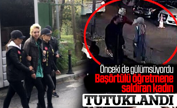 Başörtülü öğretmene saldıran kadın gülerek adliyeye gitti