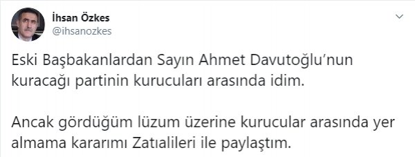 İhsan Özkes, Davutoğlu'nun parti girişiminden ayrıldı