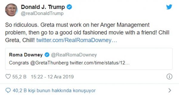 Trump, Greta'nın sakinleşmesi gerektiğini söyledi 