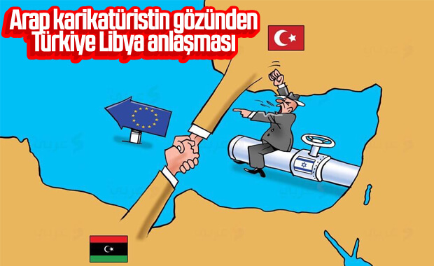 Arap karikatürist Türkiye Libya anlaşmasının karikatürünü yaptı