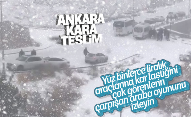 Ankara'ya kar yağdı, araçlar kaydı