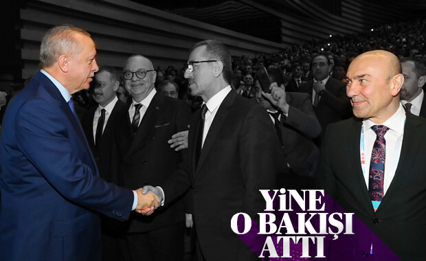 Tunç Soyer'in Cumhurbaşkanı Erdoğan'a bakışları