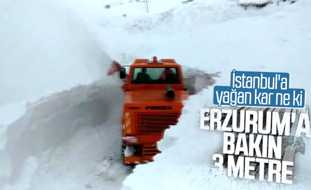 Erzurum yoğun kar yağışı altında