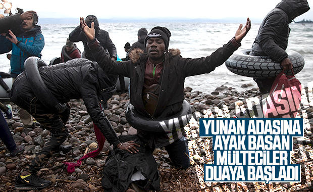 Midilli Adası'na ulaşan mültecilerin mutluluğu