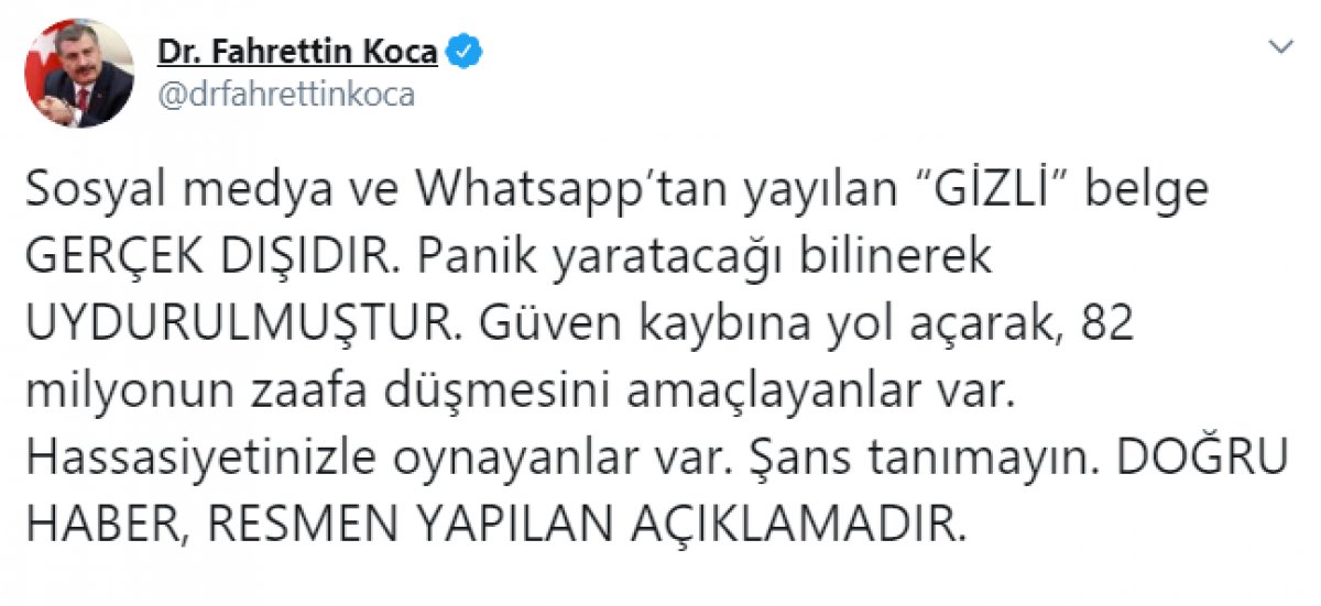 Sağlık Bakanı Koca'dan sahte belge açıklaması