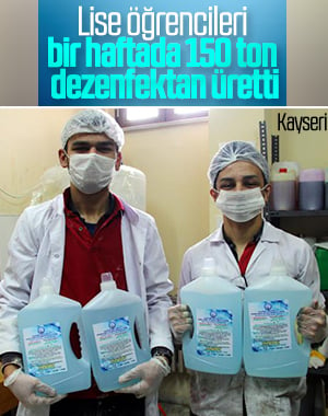 Kayseri'de öğrenciler dezenfektan üretimini artırdı