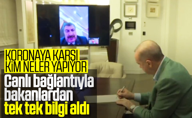 Erdoğan, bakanlarla telekonferans görüşmelerini paylaştı