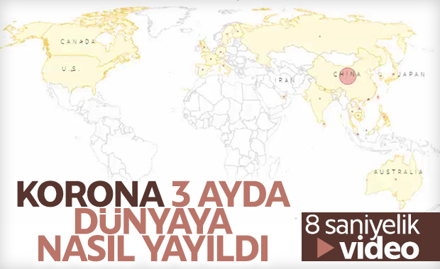 Koronavirüsün yayılımını gösteren harita