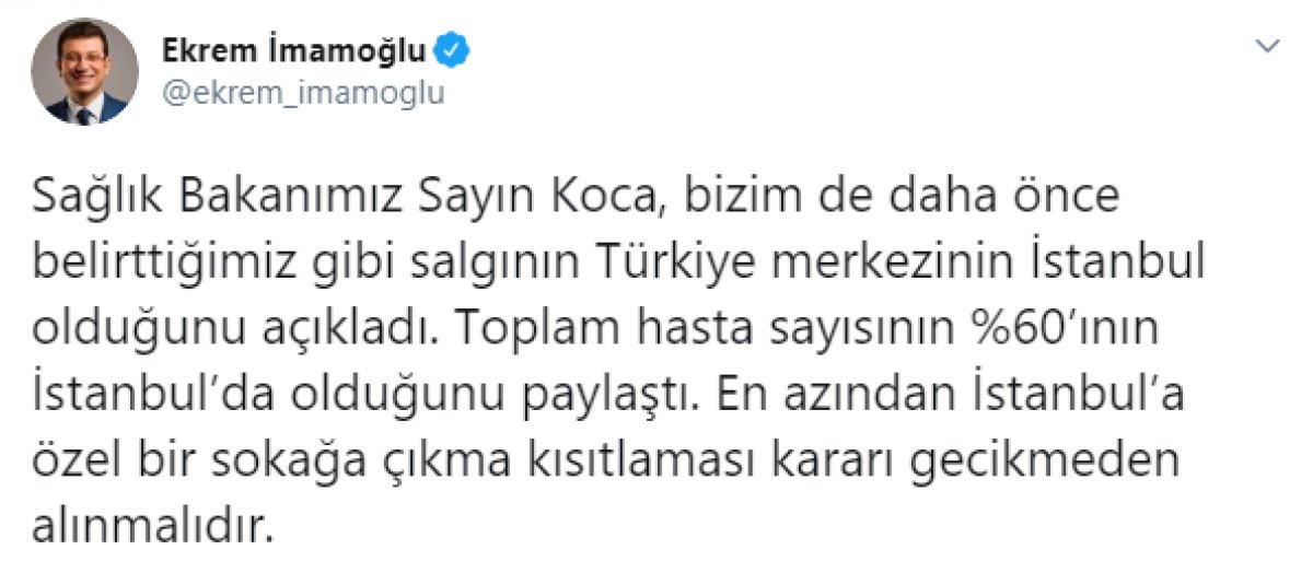 Ekrem İmamoğlu, İstanbul'da sokağa çıkma yasağı istedi