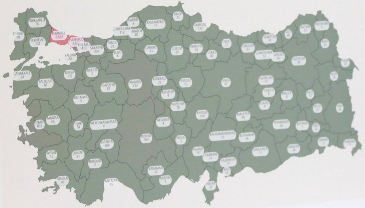 İl il koronavirüs vaka haritası