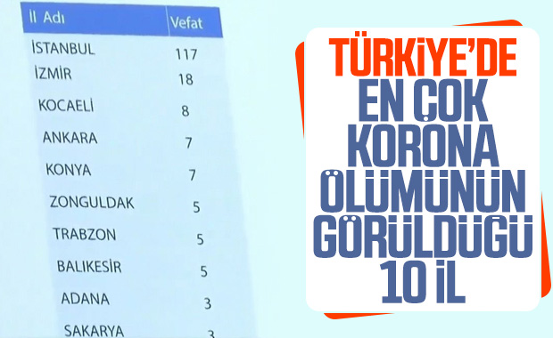Türkiye'de il il korona ölümlerinin sayısı