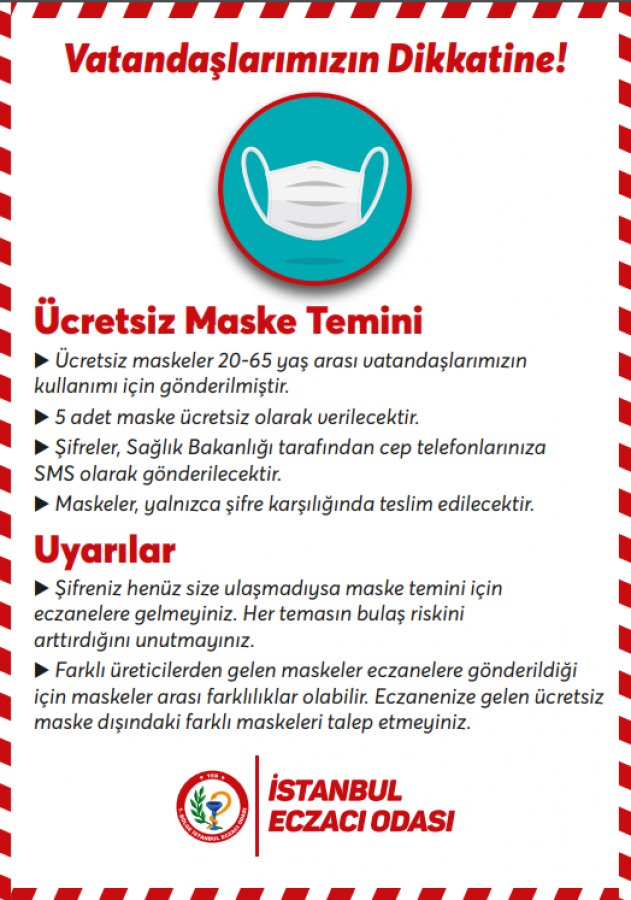 Eczanelerde ücretsiz maske dağıtımı başladı