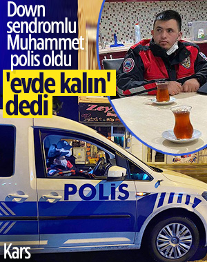 Bir günlüğüne polis olan down sendromlu Muhammet’ten 'evde kal' çağrısı 