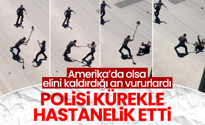 Ambulansa taş atıp, polisin başına kürekle vurdu
