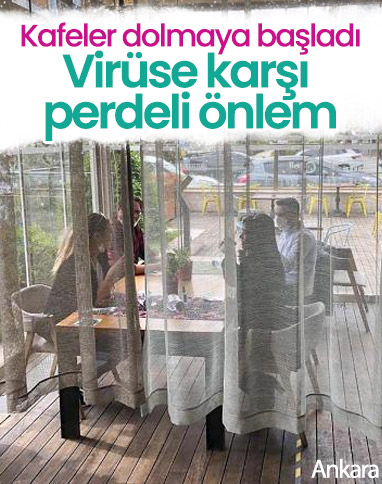 Ankara'daki kafede koronaya karşı perdeli önlem